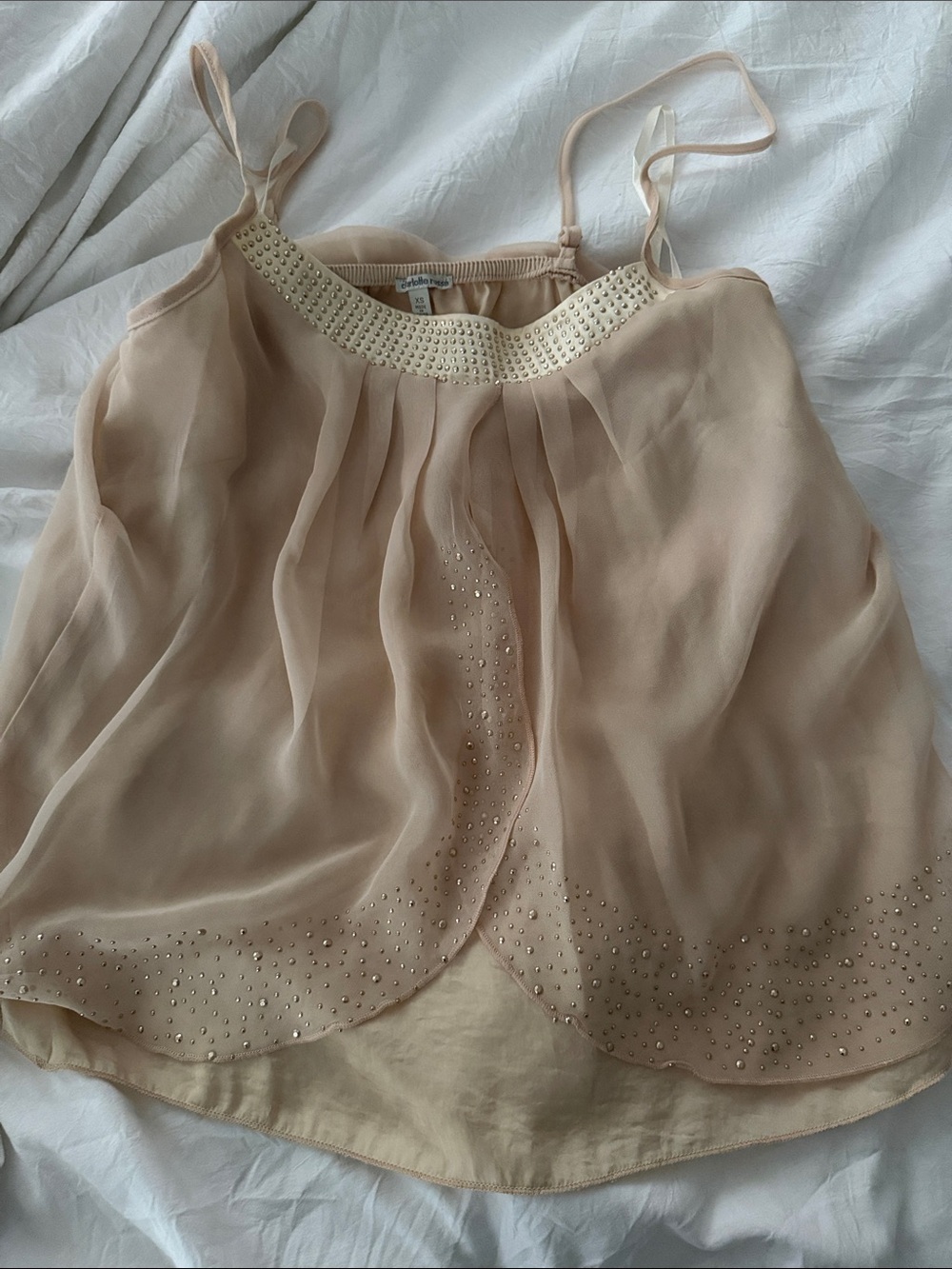 Beaded Spaghetti Strap Chiffon Tank Top - dusty peach not pink xs/small